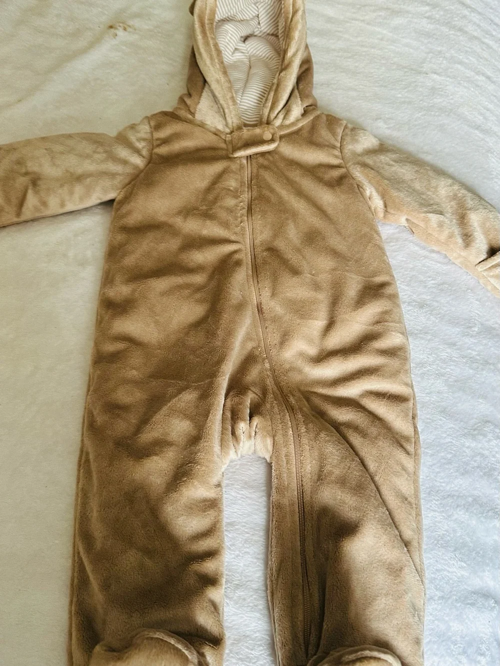 Carter's Tan Fleece Hooded Baby One-Piece Footed Suit
